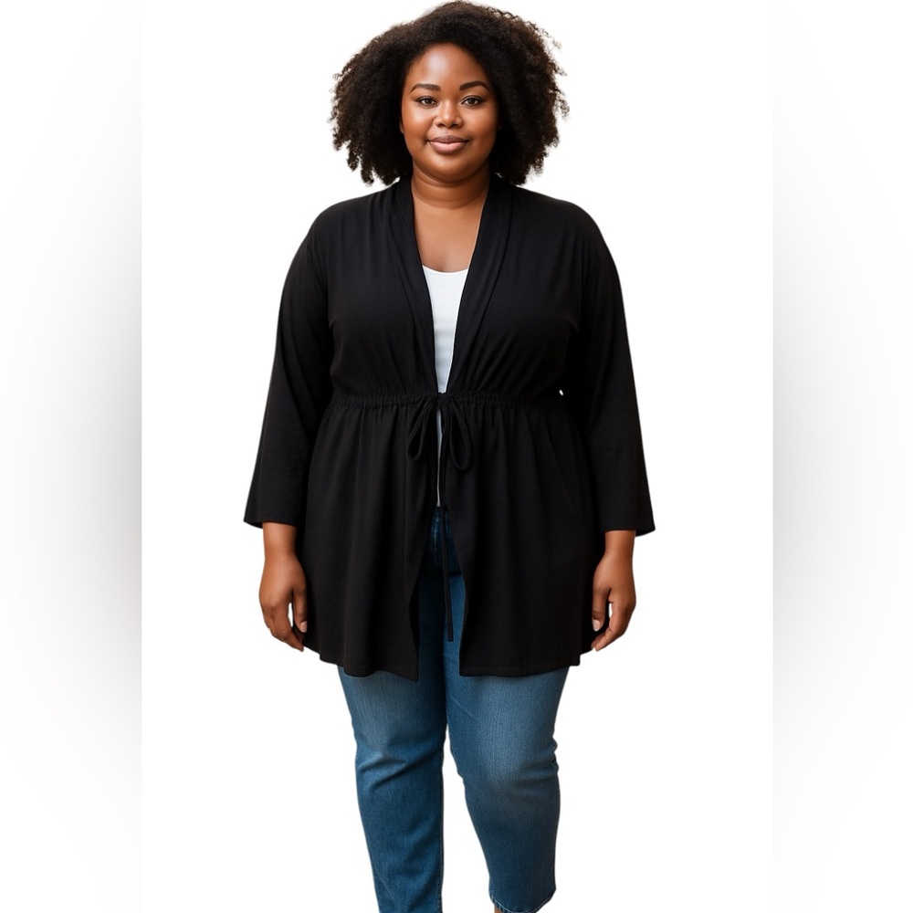 EAST ADELINE LIGHTWEIGHT BLACK CARDIGAN Size 2X Drawstring Closure